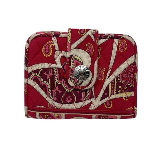 Vera Bradley Rosy‎ Posies BiFold Snap Wallet 4 x 5 Snappy Wallet Red White - Picture 1 of 7